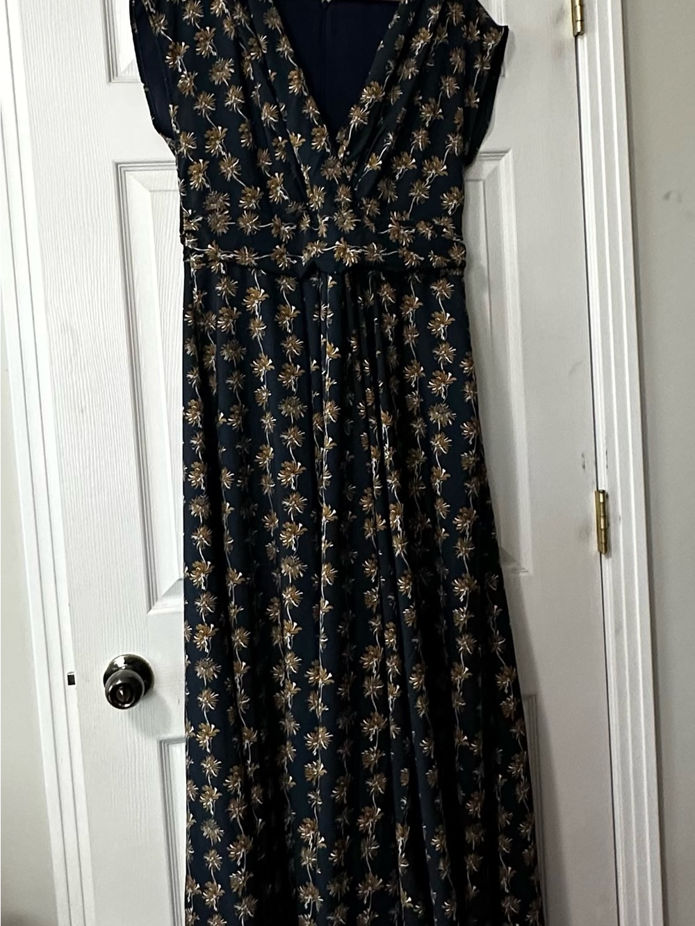 eshakti Navy Maxi Dress with Gold Floral Print